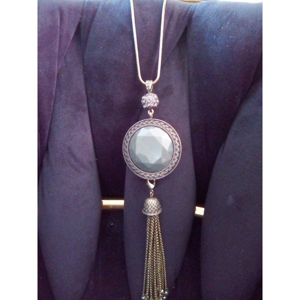 C&C Reversible Red Grey Faceted Stone Long Tassel Snake Chain Necklace Boho 30in - Picture 7 of 8